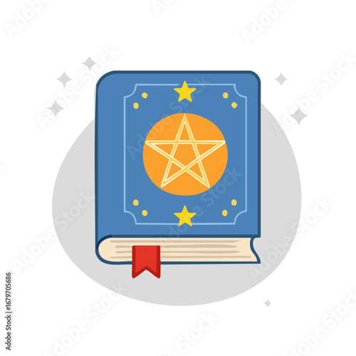 Book of magic spells with pentagram, witchcraft symbol, illustration, esoteric knowledge, magic ritual