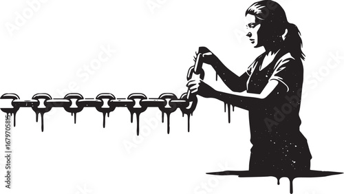 Empowered woman breaking chains, symbolizing freedom, progress,