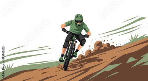 Downhill Mountain Biking Adventure: Dynamic Illustration Showcasing Extreme Sport Action