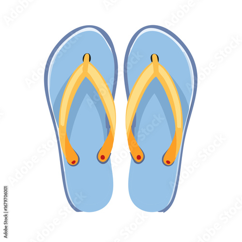 Light Blue Flip Flops with Yellow Straps and Red Accents Summer Footwear Illustration