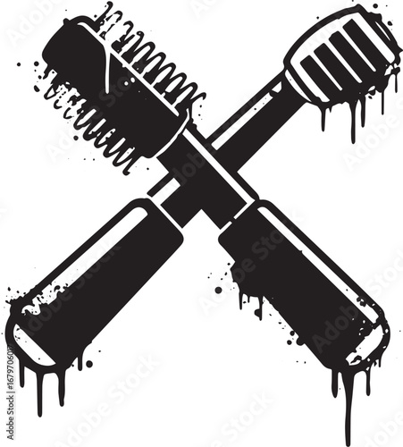 Grunge Style Crossed Massage Tool Illustration on White Backgrou