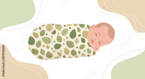 Dreaming Innocence: A Gentle Infant Wrapped Comfortably in a Leafy Swaddle
