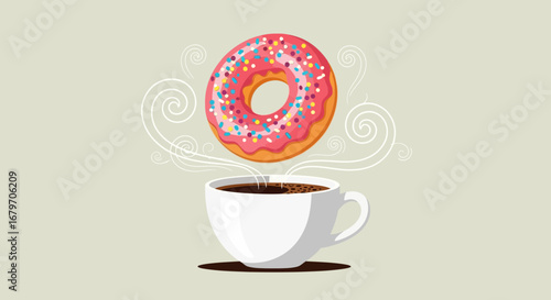 Delicious Donut and Coffee Cup Illustration: Perfect Visuals for Cafe Promotions and Morning Moments