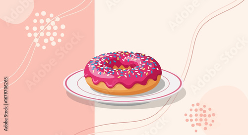 Delicious Donut Delightfully Decorated And Presented On Charming Pastel Plate Design