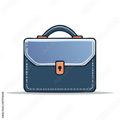 Cartoon-style briefcase icon, classic blue bag, business accessory and office equipment