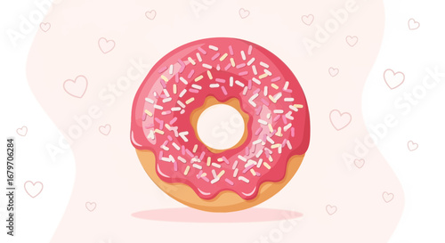 Delicious Donut Design, Decorated With Vibrant Sprinkles And Pink Icing, Valentine's Theme