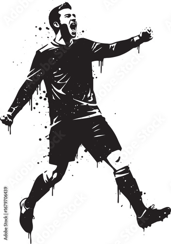 Dynamic celebration of a victorious athlete in a black and white