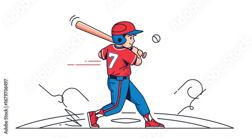 Dynamic Baseball Player Swinging Bat At Ball Ready For Action Illustration