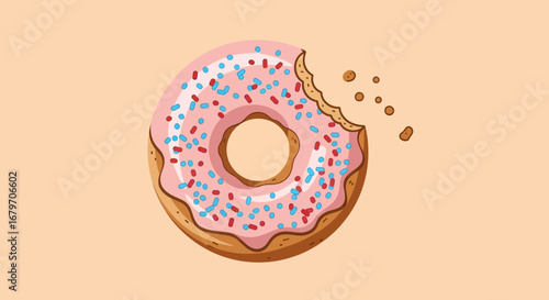 Delicious Donut With Pink Frosting And Colorful Sprinkles Vector Illustration