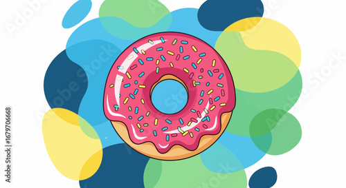 Delicious Donut With Sprinkles and Abstract Colorful Background On White