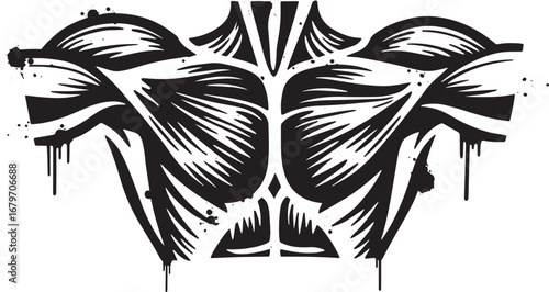 Detailed monochrome muscular system illustration with artistic s