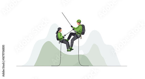 Dynamic Duo Accomplishing Mountain Descent During Outdoor Adventure Activities