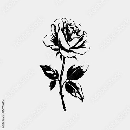 Rose Single Icon Symbol Isolated Graphic Concept, Rose Lover Vintage Retro Black Graphic Illustration Design Clothing