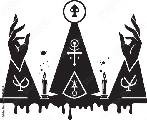 Mystical Seance Illustration with Esoteric Symbols and Dripping