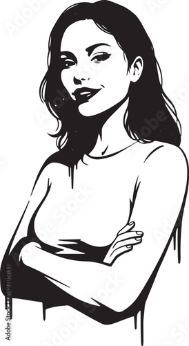 Confident woman portrayed with ink-style vector illustration and