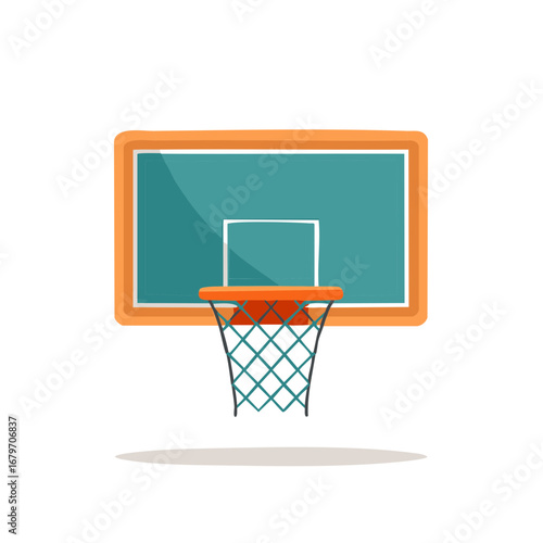 Vibrant cartoon basketball hoop, net, and backboard isolated for game and sports design