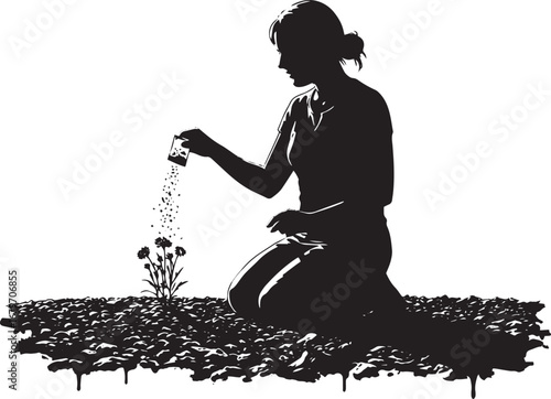 Silhouette of woman nurturing life, planting seeds for new begin