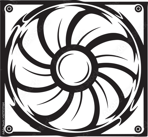 Stylized laptop cooling fan vector graphic ideal for technologic