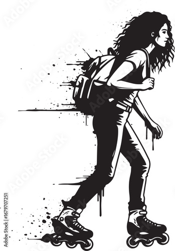 A Woman on Roller Skates with Grunge Effect Accompanying Express