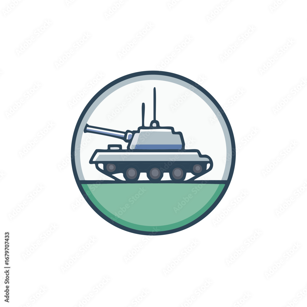 Fototapeta premium Illustration of a Tank within a Circular Frame: Vector Military Symbol