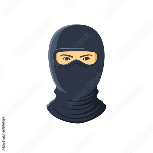 Anonymous person head wearing a dark balaclava revealing only the eyes illustration