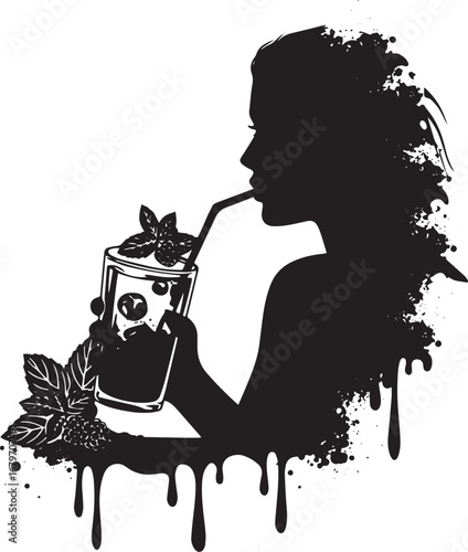Silhouette of a woman enjoying a refreshing berry cocktail with