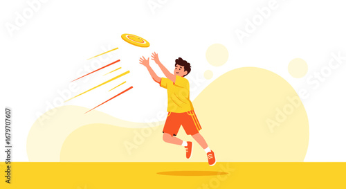 Dynamic Scene Of Man Catching Flying Disc During Recreational Outdoor Activity