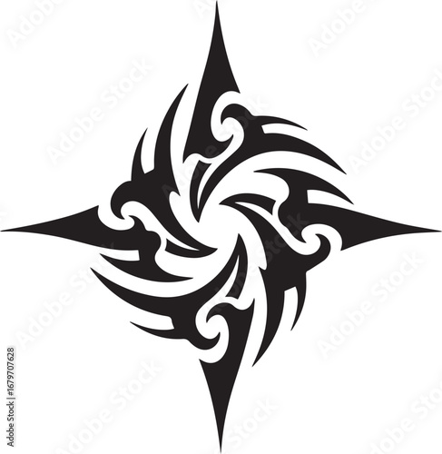 Abstract Tribal Ornament: A Bold Black and White Decorative Elem