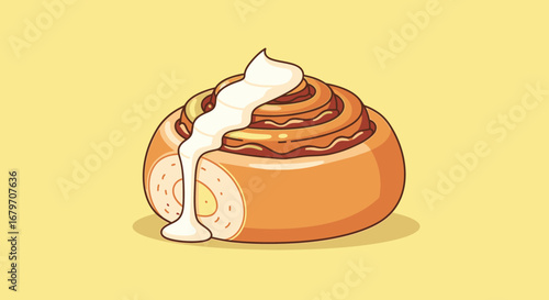 Delicious Sweetly Iced Classic Freshly Baked Cinnamon Roll On a Solid Background