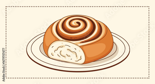 Delicious Swirl Roll Pastry on a Plate Illustration Perfect for Menu and Food Design