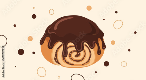 Deliciously Decorated Baked Roll with Rich, Swirls, and Drizzled Chocolate Glaze Design