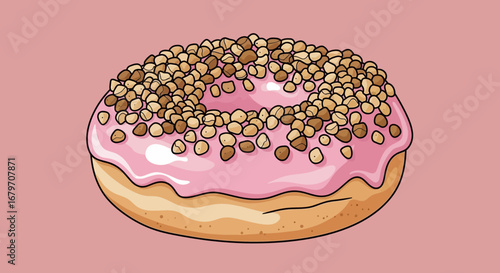 Deliciously Decorated Donut: A Sweet Treat Against a Pastel Rose Background