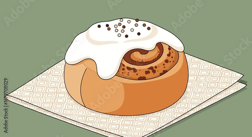 Deliciously Frosted Cinnamon Roll Resting Gracefully on A Decorative Napkin