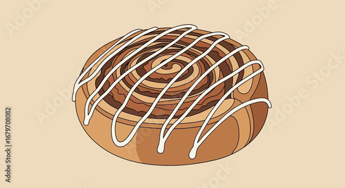 Deliciously Illustrated Cinnamon Roll Dessert Artfully Drizzled With Icing on Light Pastel