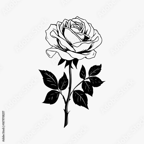 Rose Single Icon Symbol Isolated Graphic Concept, Rose Lover Vintage Retro Black Graphic Illustration Design Clothing