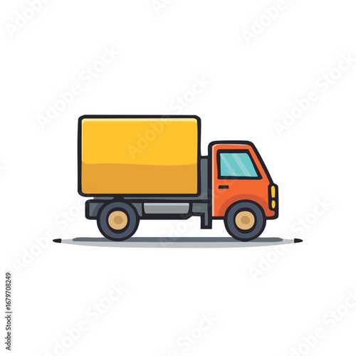 Orange delivery truck illustration with yellow cargo box for moving transport
