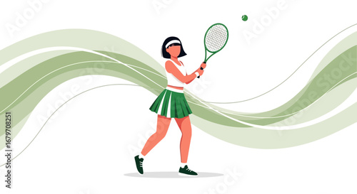 Dynamic Tennis Player in Action with Green Accents Demonstrating Sportive Grace