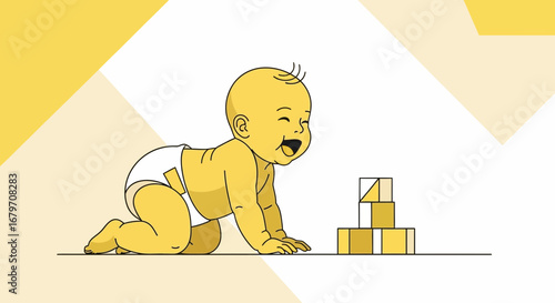 Delighted Baby Reaching For Building Blocks Depicting Youthful Joy and Discovery