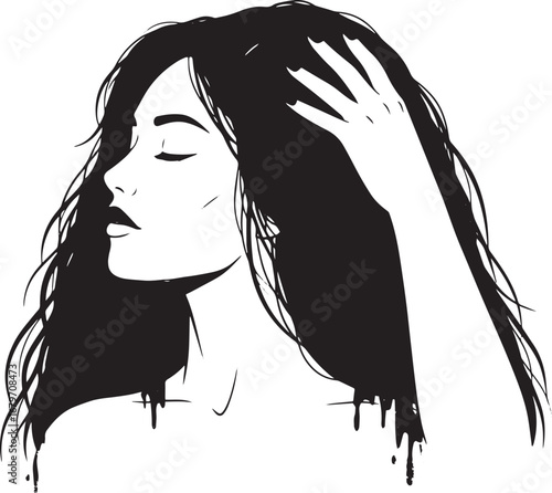 Serene beauty: A woman's mindful moment with a jade comb in her