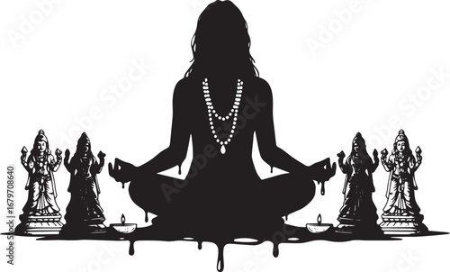 Mystical meditation silhouette with hindu idols a serene represe