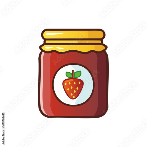 Jar of delicious strawberry jam with fruit symbol illustration