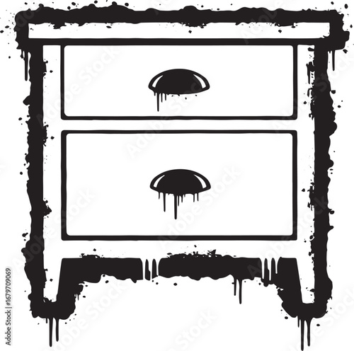 Stylized nightstand icon with abstract paint splatter design for