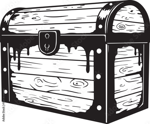 Mysterious wooden treasure chest illustration with antique lock
