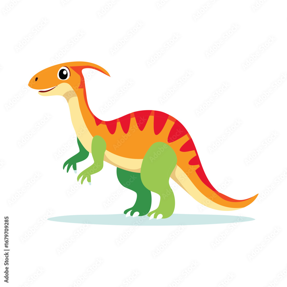 Fototapeta premium Vibrant Cartoon Parasaurolophus Dinosaur Illustration with Friendly Expression