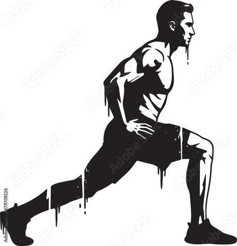 Striking vector illustration of a man performing a dynamic lunge