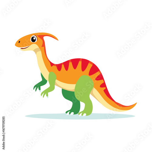 Vibrant Cartoon Parasaurolophus Dinosaur Illustration with Friendly Expression