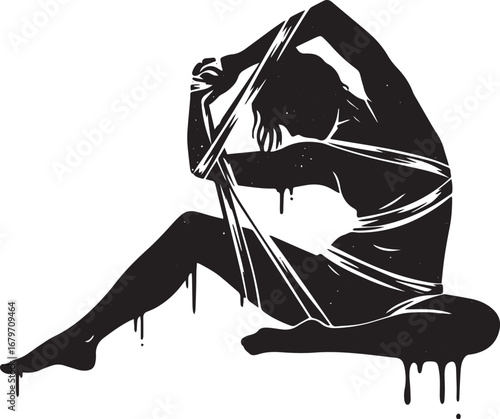 Abstract depiction of a woman entwined in strands, evoking a sen