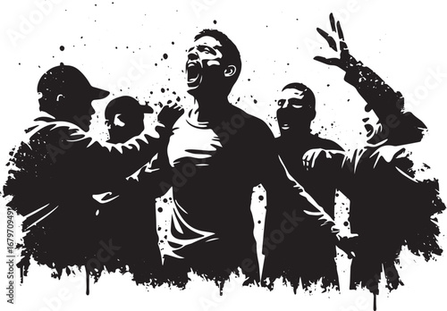 Monochromatic vector illustration of passionate crowd cheering l