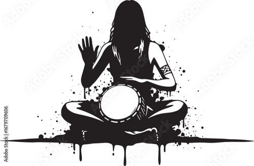 Expressive artwork featuring a musician silhouette playing a dru