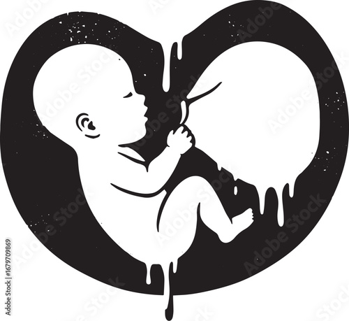 Monochrome illustration of an infant in womb, conceptual health